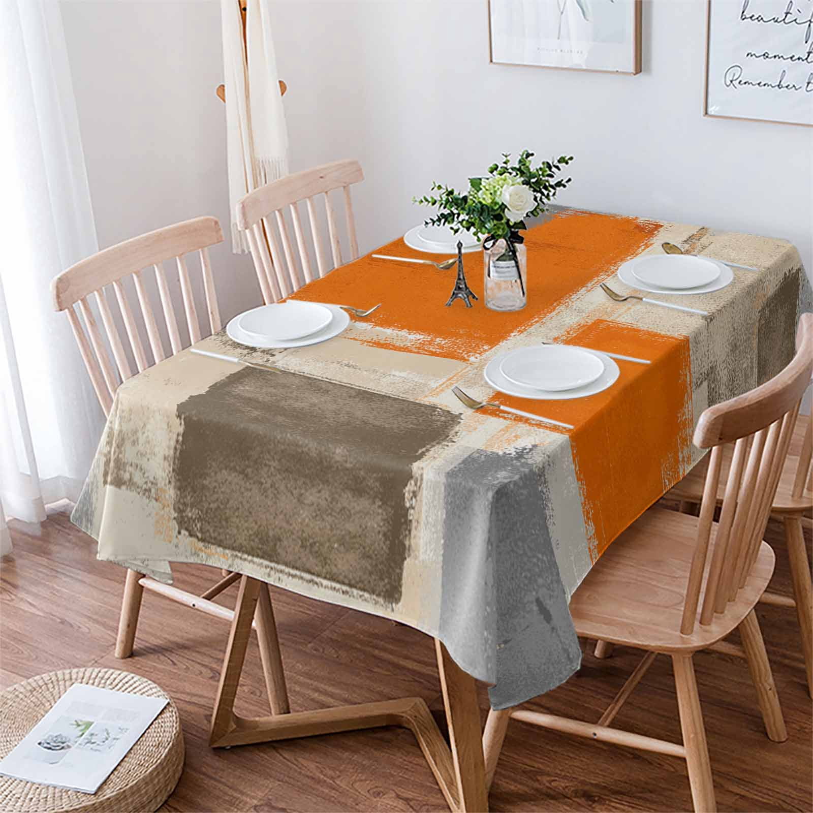 Burnt Orange Grey Tablecloth Rectangle Table Cloth 60x84 , Waterproof ...