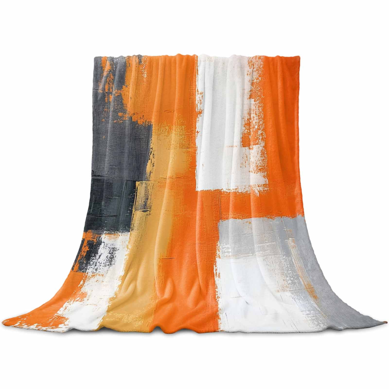 Burnt Orange Grey Throw Blanket for Couch,Soft Lightweight Flannel ...