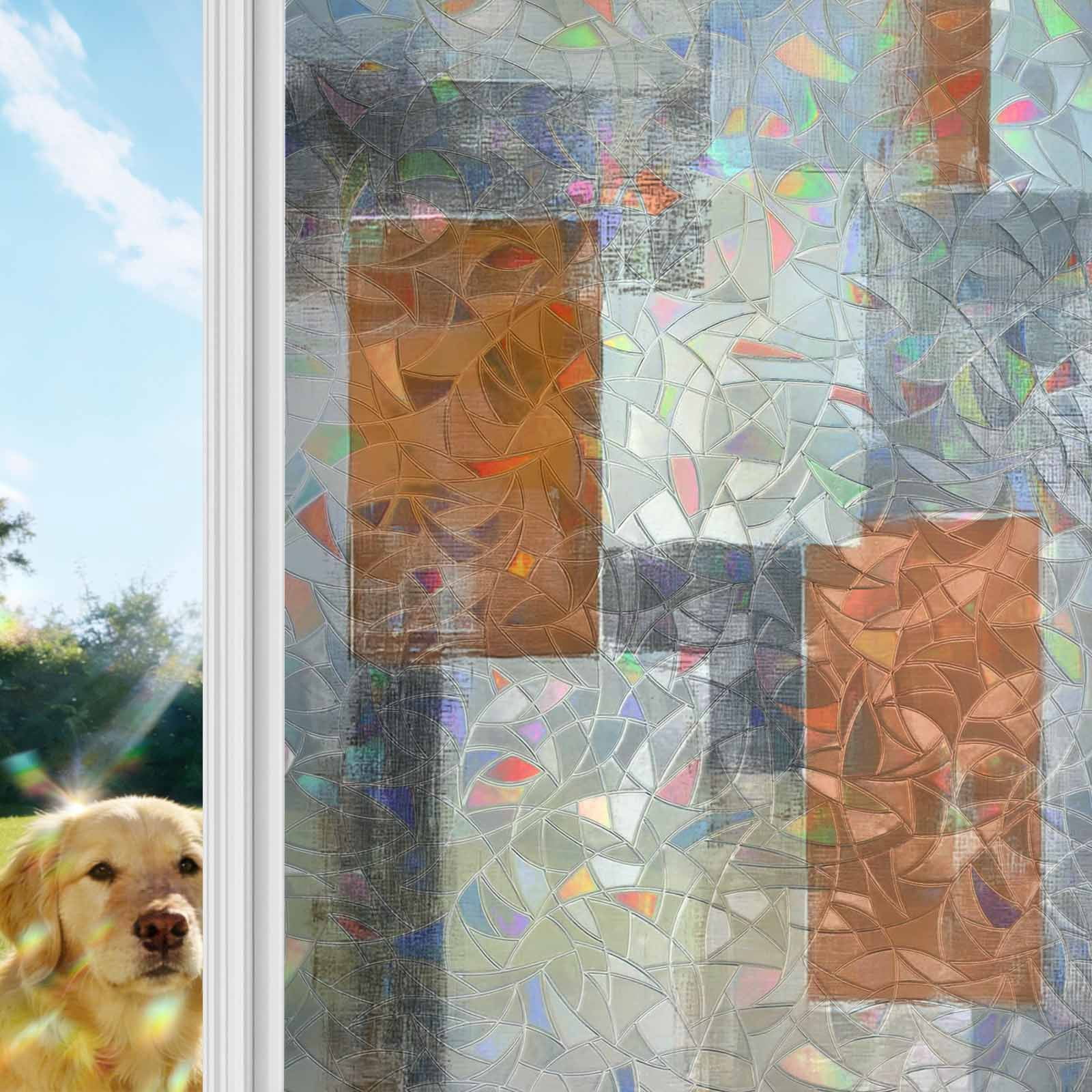 Burnt Orange Grey Window Privacy Film Stain Glass,Reusable Decorative ...