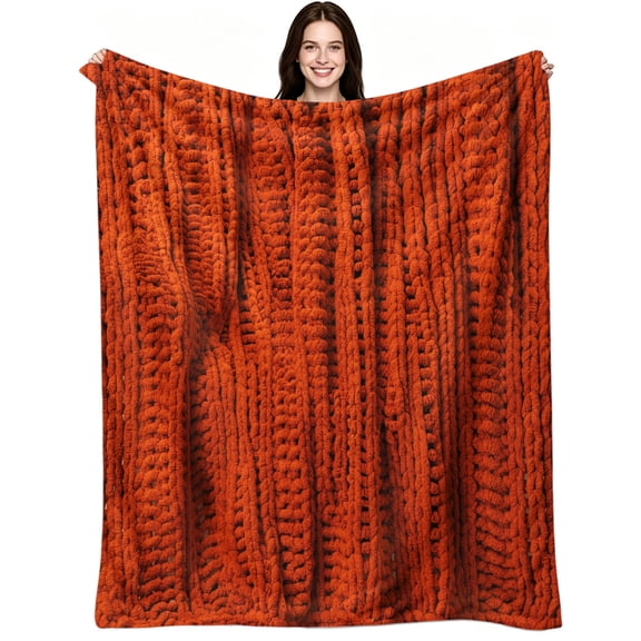 Burnt Orange Handmade Crochet Knit Flannel, Soft Warm Flannel Fleece, Rustic Boho Farmhouse, Throw Blanket, Cozy Warm, Home Decor, Couch Sofa Bed Living Room