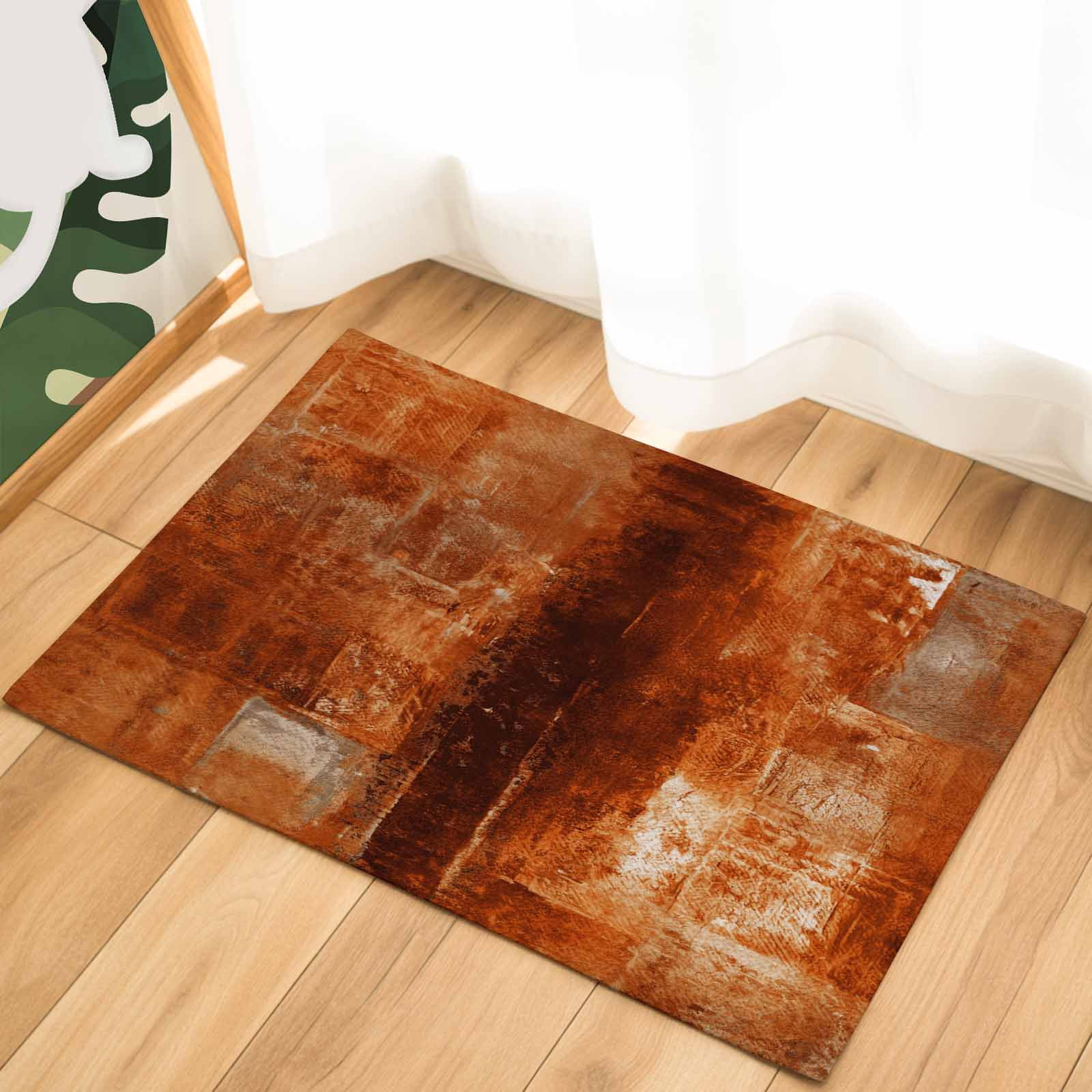 Burnt Orange Indoor Door Mat - 20"x31.5", Non-Slip Welcome Mat for Outdoor, Oil Painting Modern Abstract Art Vintage Front Doormat for Entry, Low-Profile Doormat Entrance Rug for Kitchen/Bathroom