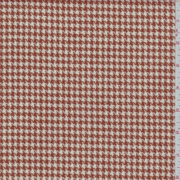 Burnt Orange/Ivory Houndstooth Wool Suiting, Fabric Sold By the Yard