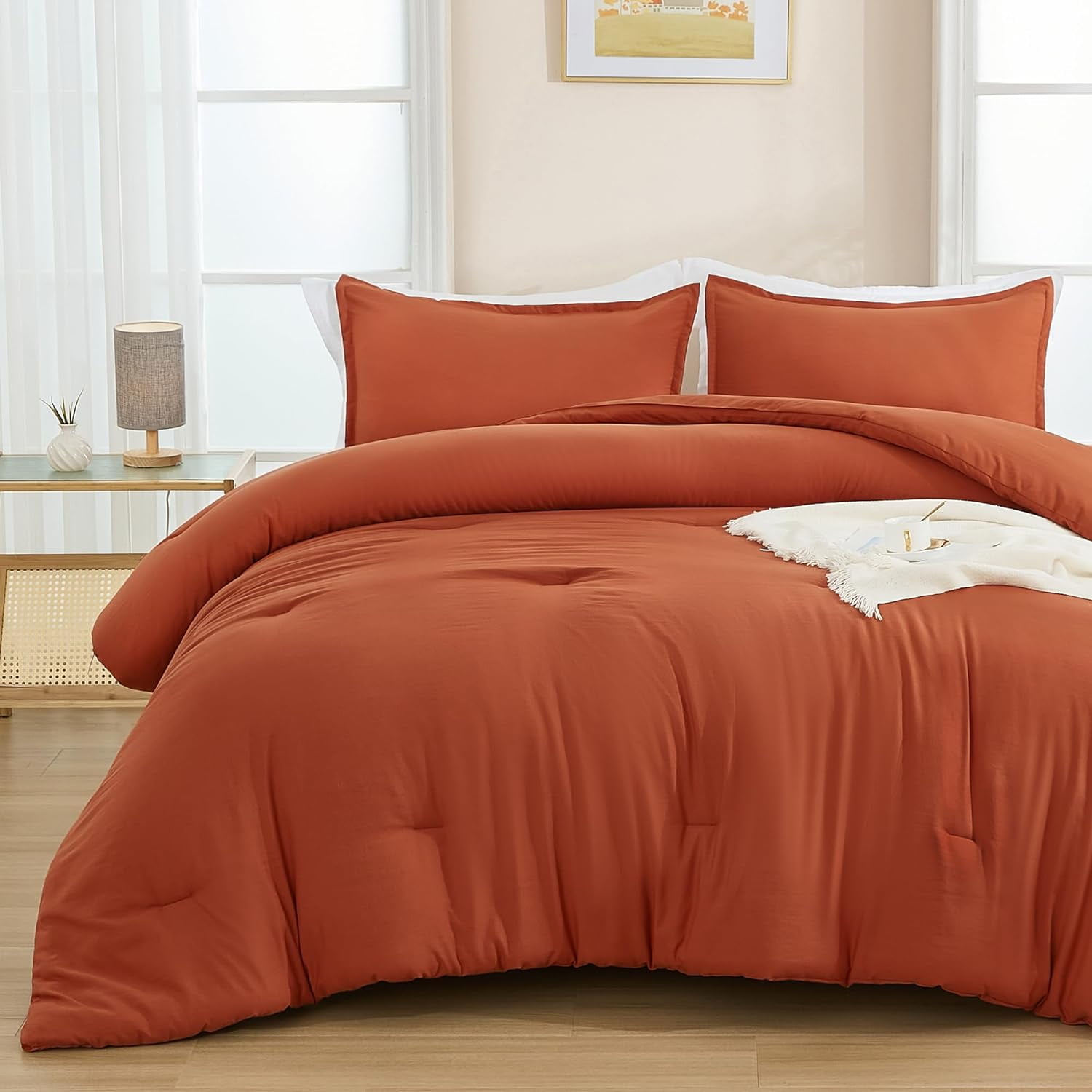 Burnt Orange King Size 3piece set Terracotta Bed in a Bag King Beddings, Summer Solid Soft