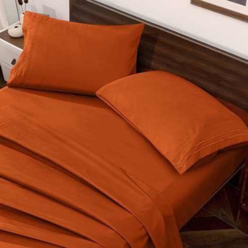 Burnt Orange King Size Sheet Set - 4 Piece Hotel Luxury Bedding Sheets & Pillowcases - 16 Inch Deep Pocket Microfiber Bedding Set - 1800 Thread Count Soft & Wrinkle Bed Sheets