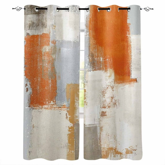 Burnt Orange Kitchen Curtains Modern Geometric Grey Oil Painting Abstract Cafe Short Curtains for Bathroom Blackout Window Curtain Small Window Treatment Drapes for Bedroom Living Room 42"x45"x2