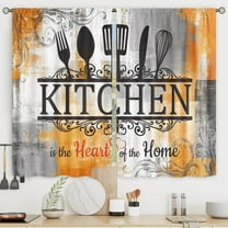 Burnt Orange Kitchen Curtains Short Small Funny Quotes Farmhouse Wooden Plank Wood Knife and Spoon Rod Pocket Black White Bedroom Living Room Treatment Fabric 2 Panels 27.5Wx39H Inch
