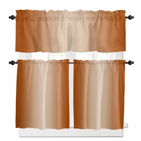 Burnt Orange Kitchen Curtains Valances and Tiers Set of 3, 36 Inch Length Tier Curtains and Valance Rod Pocket Valance Curtains Set for Kitchen Bathroom Small Windows