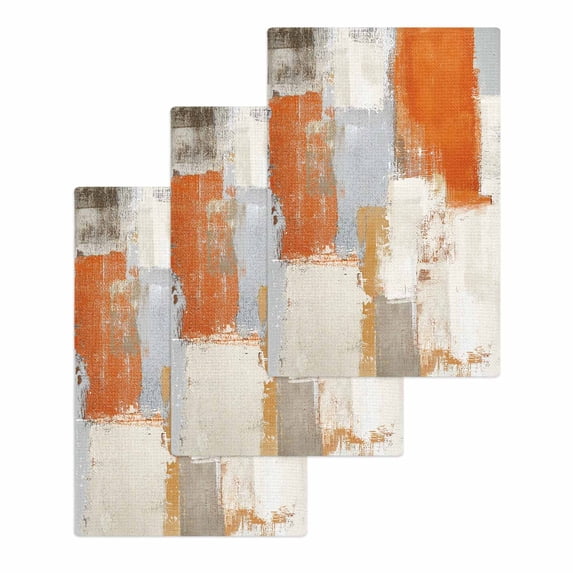 Burnt Orange Kitchen Dish Towels for Drying Dishes Set of 3, Modern Geometric Grey Oil Painting Abstract Waffle Weave Microfiber Hand Tea Bathroom Towels Quick Dry & Absorbent Towel 15.7x23.6
