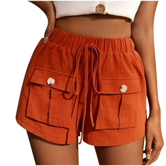 Burnt Orange Ladies Ruched High Cut Straight Leg Plain Shorts Loose Fit Shorts for Juniors Cargo Summer Fall Shorts 2025 Clothing Y2K L