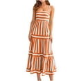 thumbnail image 1 of Burnt Orange Ladies Scoop Neck Spandex Casual Button Dresses for Women Sleeveless Slip Loose Fit Adjustable Striped Maxi Long Fall Summer Dresses 2025 Clothes XL, 1 of 9