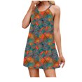 thumbnail image 1 of Burnt Orange Womens Sleeveless Dress Flower Graphic Loose Fit Dress for Women Boat Neck Backless Halter Strap Casual Mini Petite Fall Summer Dress 2025 Clothes Fashion XL, 1 of 6