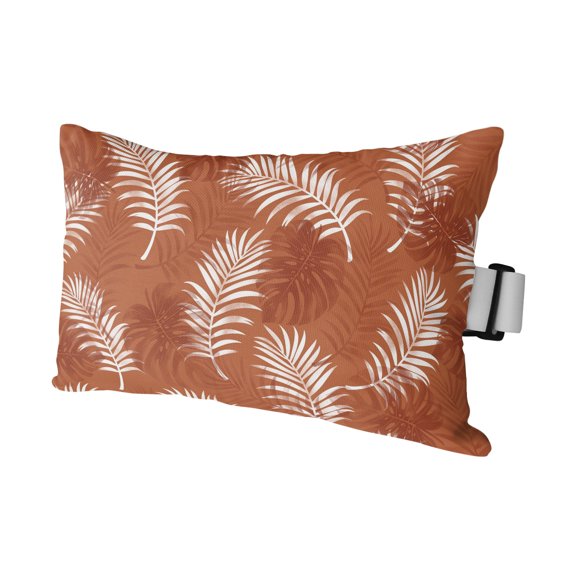 Burnt Orange Leaves Outdoor Pillows for Chaise Lounge Chair Waterproof Lumbar Pillows with Insert&Adjustable Elastic Strap Beach Headrest Pillow Middle Century Tropical Monstera Pool Pillow 11"x16"