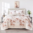 thumbnail image 1 of Burnt Orange Leaves Queen-90" x 90" (1 Quilt + 2 Pillow Shams) Botanical Quilt Set, 1 of 7