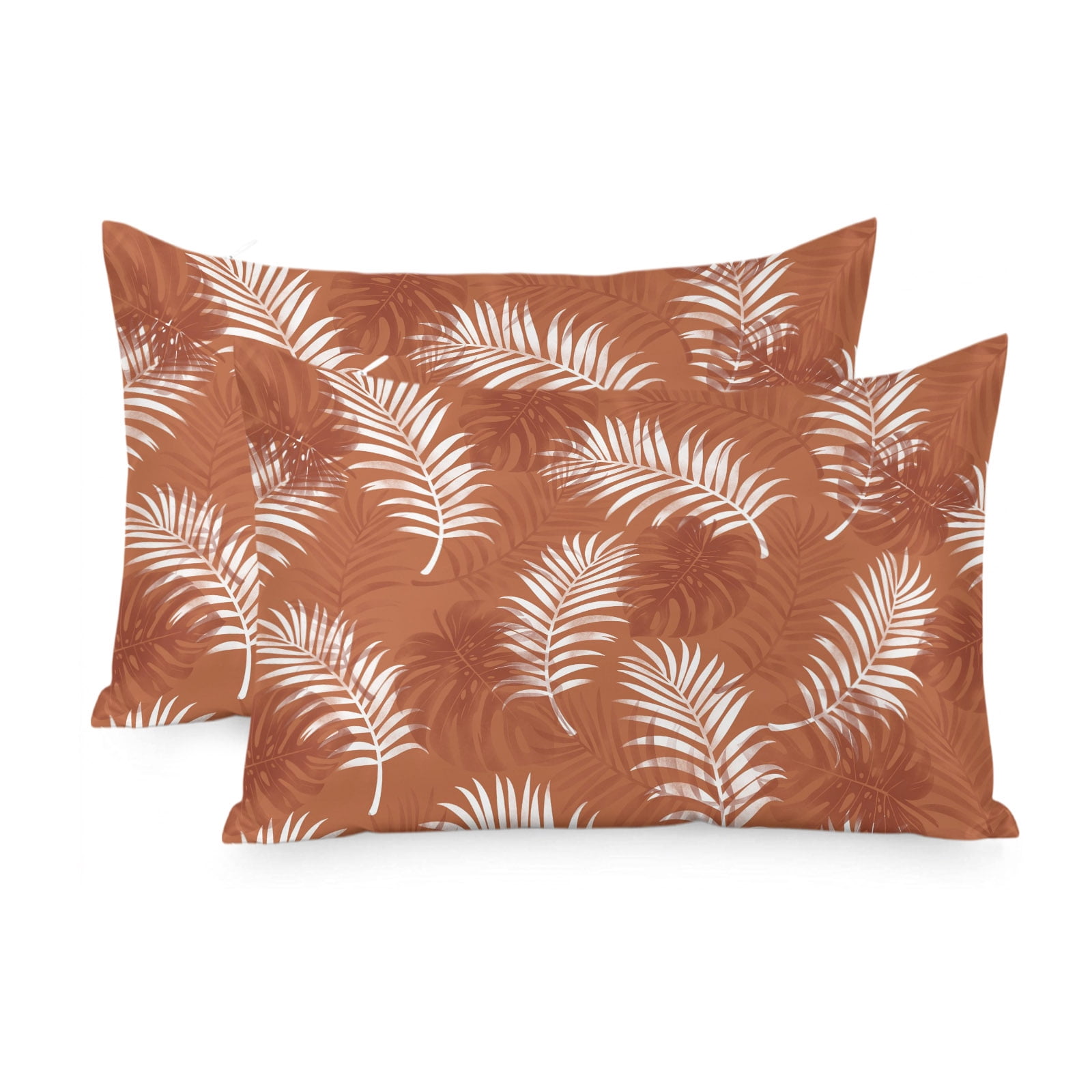 Burnt Orange Leaves Satin Pillowcases King Size Set of 2 Cooling Middle ...
