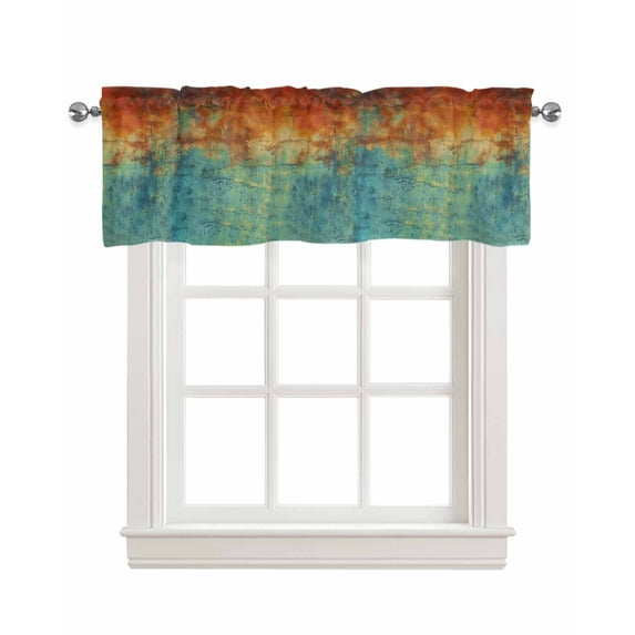 Burnt Orange Linen Curtain Valance for Bedroom/Bathroom/Kitchen/Office/Living/Dining Room Windows,Abstract Vintage Shabby Chic Teal Rod Pocket Topper Drapes Decorative Cafe Drapery Panel 42x12