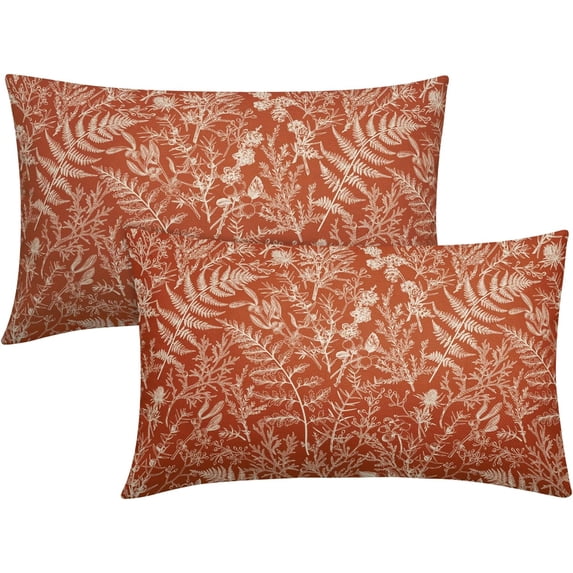 Burnt Orange Lumbar Pillow Covers 12x20 Set of 2 Vintage Floral Botanical Print Fall Flower Plant Pattern Rectangle Decorative Throw Pillow Cases Outdoor Farmhouse Decor for Home Sofa Couch Bed
