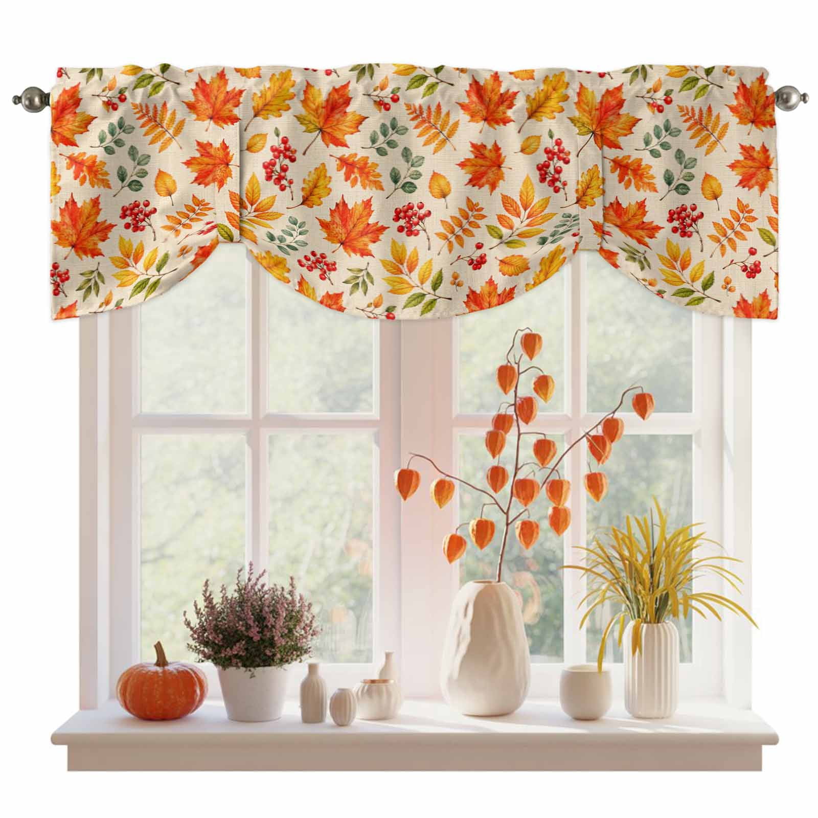 Burnt Orange Maple Tie Up Valance Curtains for Windows, Kitchen ...