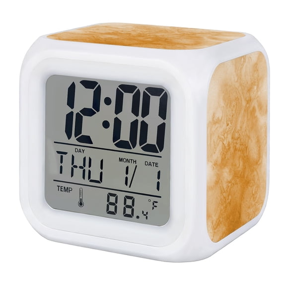 Burnt Orange Marble Digital Alarm Clock for Bedrooms, Smart LED Alarm Clock with 7 Color Changing Night Light, Abstract Art Fog Clouds Silent Wake Up Clocks for Sleep Study Cooking 3.2"x3.2"