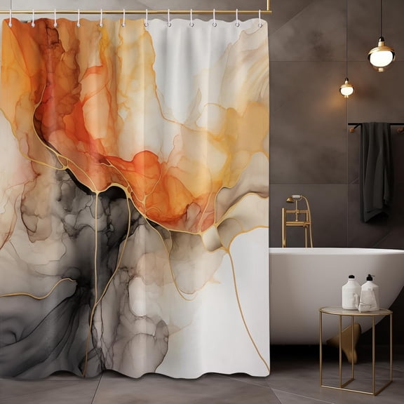 Burnt Orange Marble Shower Curtain Abstract Modren Crack Colorful Bathroom Decor, Waterproof Cloth Fabric with Hooks Orange 72"W x 72"L (Pack of 1)