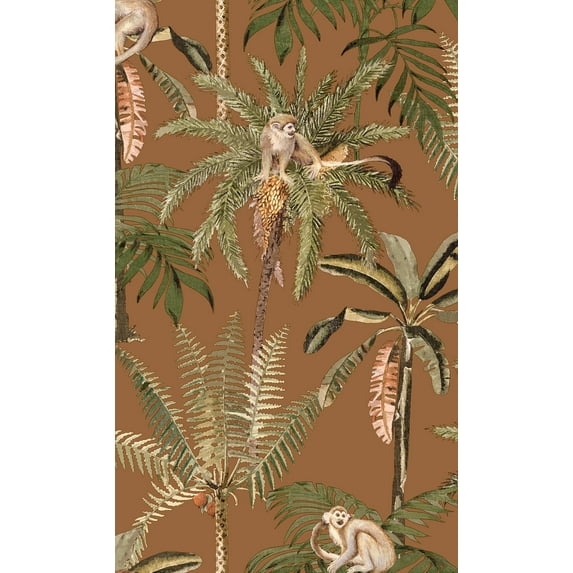Burnt Orange Monkey Climbing in the Trees Tropical Wallpaper