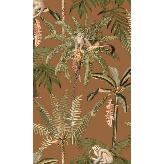 Burnt Orange Monkey Climbing in the Trees Tropical Wallpaper