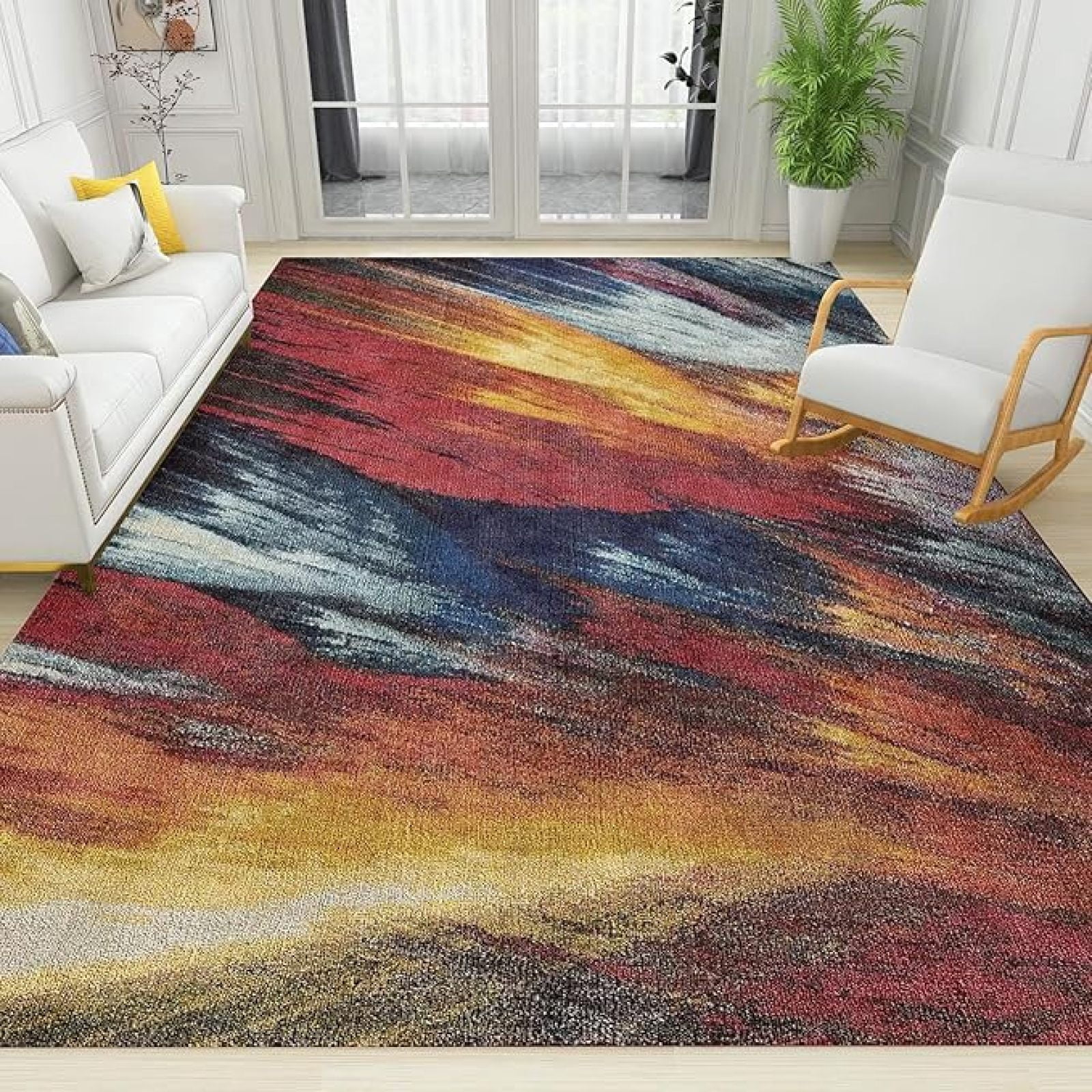 Burnt Orange Navy Blue Area Rug, Modern Abstract Art Indoor Non Slip ...