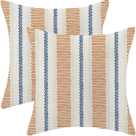 Burnt Orange Navy Blue Outdoor Pillow Covers 18 x 18 Inch,Fall Boho Polka Dots Striped Decor Throw Pillows for Couch Bed,Geometric Farmhouse Decorative Pillowcase Linen Cushion Cover Set of 2