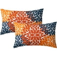 thumbnail image 1 of Burnt Orange Navy Blue Pillow Covers 12x20 in Fall Decor Dahlia Flowers Thanksgiving Autumn Decorative Couch Lumbar Pillow Cases Set of 2 Home Decor for Living Room Bedroom Bed Cushion Outdoor, 1 of 6