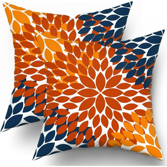 Burnt Orange Navy Blue Pillow Covers 20x20 in Fall Decor Dahlias Flowers Thanksgiving Autumn Decorative Couch Pillow Cases Set of 2 Home Decor for Living Room Bedroom Bed Cushion Outdoor