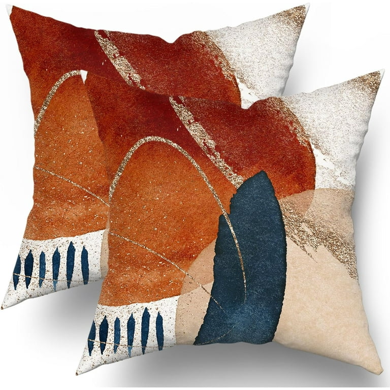 Burnt Orange Navy Blue Pink Boho Pillow Covers 20x20 Set of Mid