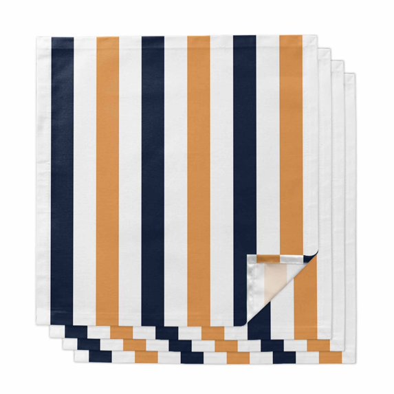 Burnt Orange Navy Blue Striped Cloth Napkins, Farmhouse Stripe Art Washable and Reusable Dinner Napkins Set of 4, Table Napkin for Kitchen Party Birthday Wedding Hotel Housewarming 20"x20"