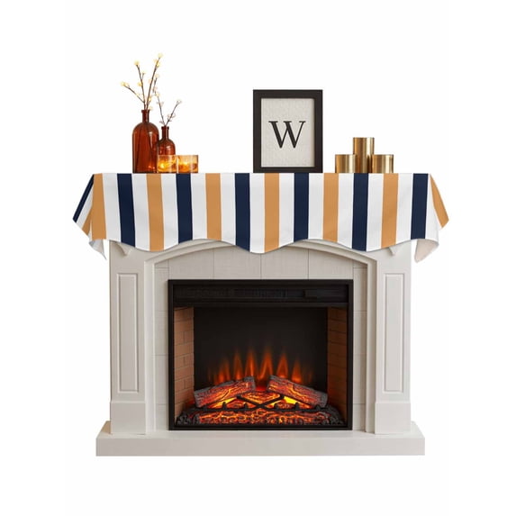 Burnt Orange Navy Blue Striped Fireplace Mantel Scarf Cover 60"Wx17"L,Fireplace Mantel Shelf Top Runner,Farmhouse Stripe Art Mantle Dresser Scarves Table Runner for Holiday Party Living Room Decor
