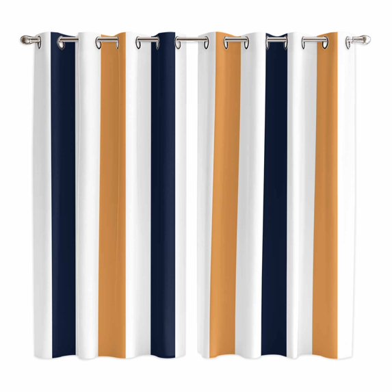 Burnt Orange Navy Blue Striped Kitchen Curtains 63 Inch Length, Farmhouse Stripe Art Grommet Top Bedroom Living Room Curtains, Light Filtering Cafe Curtain Drapes 2 Panels Set 84''x63''
