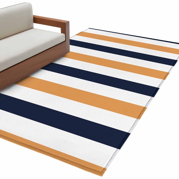 Burnt Orange Navy Blue Striped Large Area Rugs for Bedroom Living Room, Soft Non Slip Carpet Bedside Rug, Farmhouse Stripe Art Rectangular Floor Cover Kitchen Accent Rug 3'x5' for Dining Room/Office