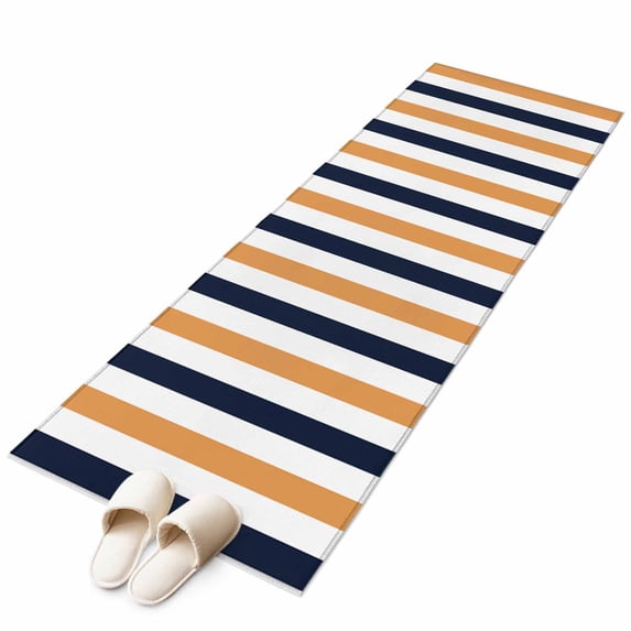 Burnt Orange Navy Blue Striped Large Area Rugs for Bedroom Living Room, Soft Non Slip Carpet Bedside Rug, Farmhouse Stripe Art Rectangular Floor Cover Kitchen Accent Rug 2'x6' for Dining Room/Office