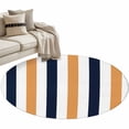 thumbnail image 1 of Burnt Orange Navy Blue Striped Large Area Rugs for Bedroom Living Room, Soft Non Slip Carpet Bedside Rug, Farmhouse Stripe Art Round Floor Cover Kitchen Accent Rug 3.3' for Dining Room/Office, 1 of 9