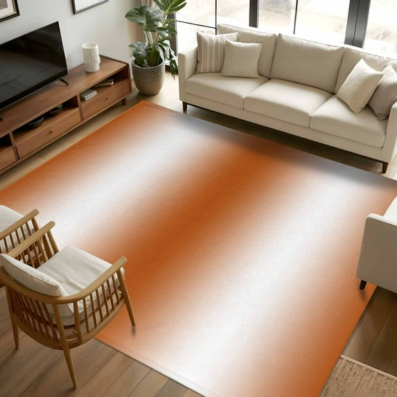 Burnt Orange Ombre 6x9 Area Rugs, Abstract Art Modern Orange Gradient Non-Skid Rubber Backing Large Rectangle Rugs - Living Room Bedroom Home Office, Indoor Floor Mat Carpets Washable Rug
