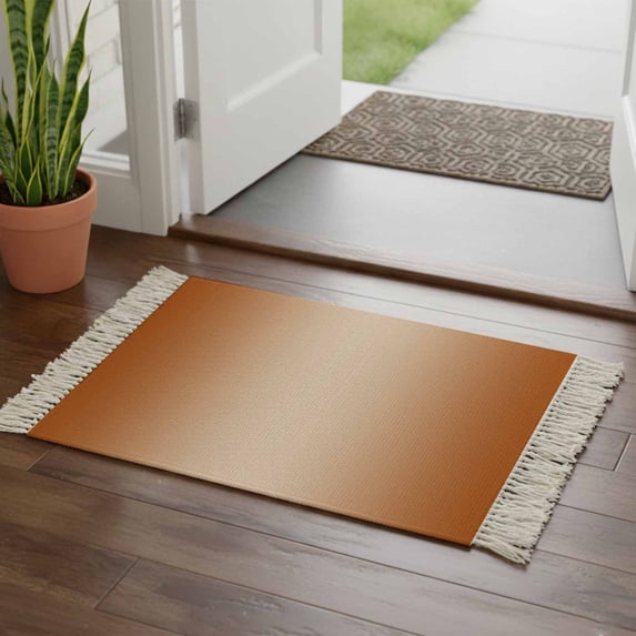 Burnt Orange Ombre Bathroom Rug 2'x3', Modern Gradient Abstract Art Low Profile Front Entryway Rug with Tassels, Woven Cotton Washable Kitchen Mat Carpet for Foyer Bedroom Back Door Decor
