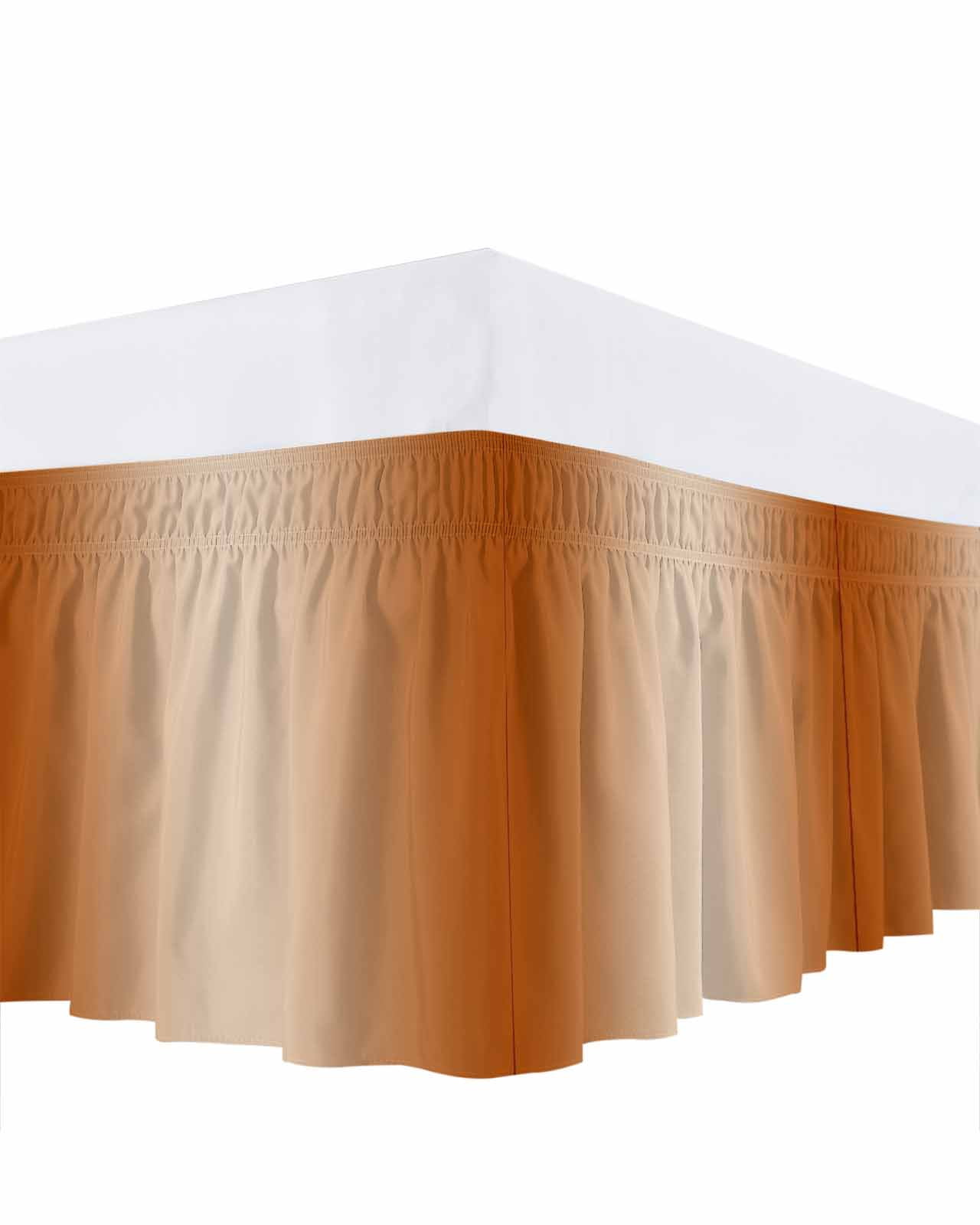 Burnt Orange Ombre Bed Skirt King Size, Modern Gradient Abstract Art Wrap Around Bed Skirting with Adjustable Elastic Strap, Dust Ruffled Pleated Bedskirts 18 Inch Drop for Bedroom King Beds