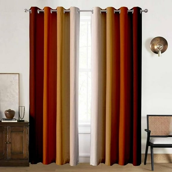 Burnt Orange Ombre Blackout Curtains, Abstract Terracotta Gradient Room Darkening Curtain For Living Room Bedroom Window Privacy Modern Decorative Grommet Drapes 53"W x 96"L (Pack of 2)