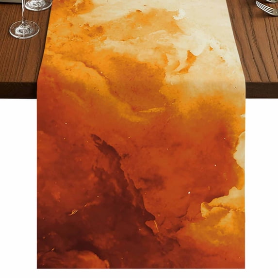 Burnt Orange Ombre Clouds Burlap Cotton Table Runner 13x70 Inches Long, Modern Abstract Gradient Cloud Farmhouse Table Runners, Outdoor Dining Tablecloths Decor for Baby Shower/Party/Wedding