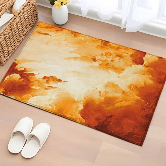 Burnt Orange Ombre Clouds Entryway Rug 2'x3' Non Slip Front Door Mats, Modern Abstract Gradient Cloud Entrance Rugs Indoor Outdoor Carpet, Washable Floor Mats Small Area Rug for Bedroom Kitchen