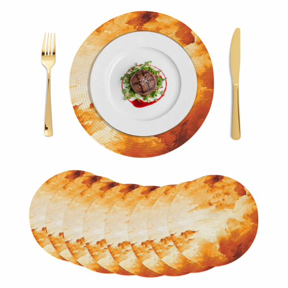 Burnt Orange Ombre Clouds Round 13 Inch Placemats Set of 8, Modern Abstract Gradient Cloud HeatResistant Non Slip Place Mats for Dining Table, Wipeable Braided Kitchen Table Mats for Housewarming
