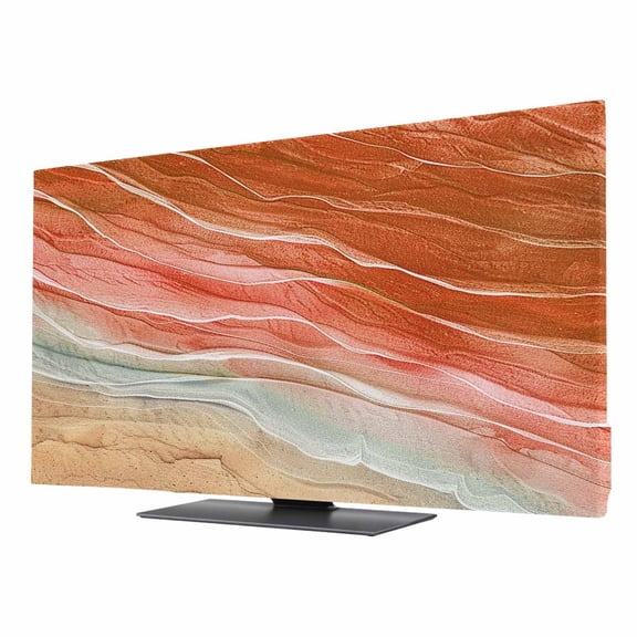 Burnt Orange Ombre Coastal TV Cover for 24 Inch Screen,Stretch Fabric Dustproof TV Display Protector,Summer Nautical Beach Ocean Seaside Elastic Slipcover Monitor Cover for Computer 20.9"x11.8"