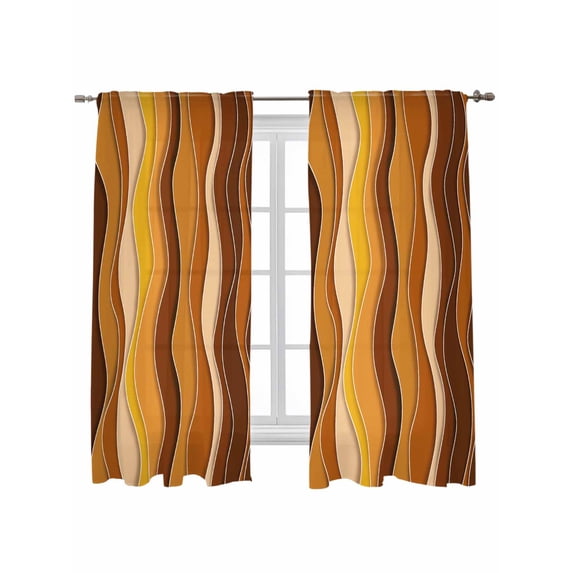 Burnt Orange Ombre Curtains 63 Inch Length, Sheer Curtains for Bedroom Living Room Window Abstract Art Moire Ocean Waves Rod Pocket Voile Drapes Kitchen Curtains Small Half Window 42"x63" 2 Panels