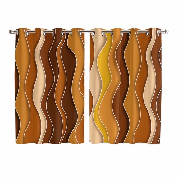Burnt Orange Ombre Kitchen Curtains 63 Inch Length, Abstract Art Moire Ocean Waves Grommet Top Bedroom Living Room Curtains, Light Filtering Cafe Curtain Drapes 2 Panels Set 104''x63''
