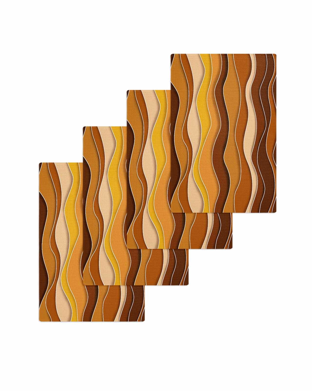 Burnt Orange Ombre Kitchen Dish Towels for Drying Dishes Set of 4, Abstract Art Moire Ocean Waves Waffle Weave Microfiber Terry Hand Tea Bathroom Towels Quick Dry & Absorbent Towel 15.7x23.6