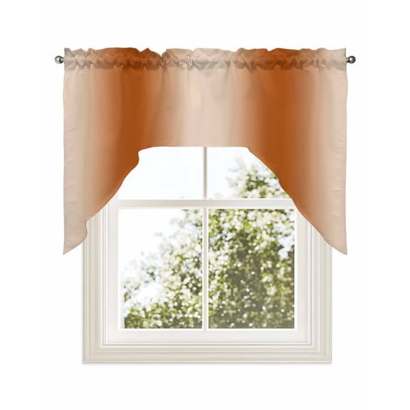 Burnt Orange Ombre Kitchen Swag Valance for Window,Rod Pocket Short Kitchen Curtains 36 Inch Length,Modern Abstract Art Farmhouse Gradient Swag Topper Small Window Treatment for Cafe Bathroom