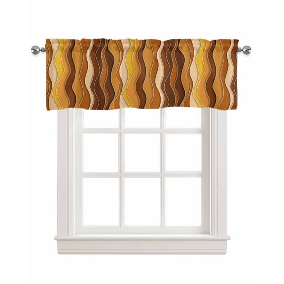 Burnt Orange Ombre Kitchen Valances for Windows Farmhouse Linen Window Valance Curtain for Living Room Window Treatment Abstract Art Moire Ocean Waves Valance Rod Pocket Topper Drape, 42 x 18 Inch