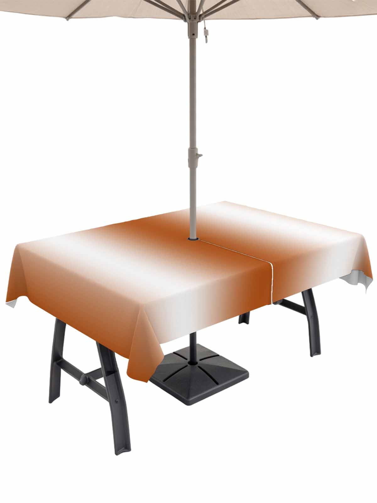 Burnt Orange Ombre Outdoor Tablecloth with Umbrella Hole, Abstract Art ...